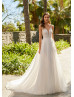 Thin Straps Beaded Ivory Lace Tulle Fairy Wedding Dress